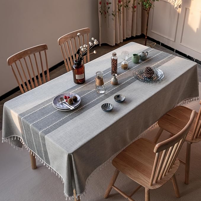 Deep Dream Tablecloth, Embroidered Waterproof Table Cloth Cotton Linen Wrinkle Free Anti-Fading Tablecloths Washable Dust-Proof Table Cover for Kitchen Dinning Party Christmas, 55 x 55 Inch - New Gray