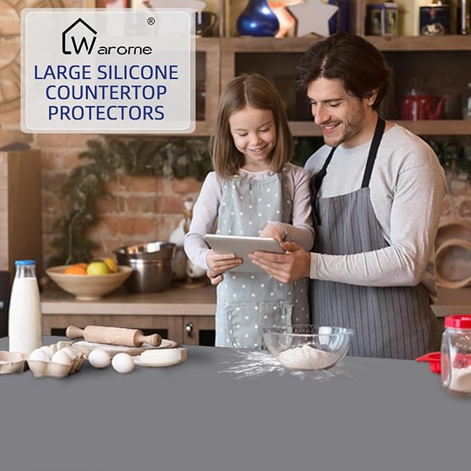 Warome Silicone Mat,78.7”x 23.6” Heat Resistant Mats for Countertop,Extra Large Countertop Protector Mat, Multi-functional Cuttable Kitchen Counter Mat, Silicone Mats for Kitchen Counter/Crafts- Grey
