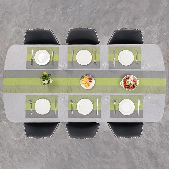 Placemats Set of 4, Vinyl Woven Place Mats Indoor Set of 4 Washable Wipeable PVC Table Mats Heat-Resistant Non Slip Placemat for Kitchen Dining Outdoor Table (Gray Grass Green, Set of 4)