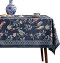 patdrea Designer Dark Blue Linen Rectangle Tablecloth,Vintage Navy French Floral and Birds Pattern Table Cloth,Decoration Table Cover for Kitchen,Dining,Tea Party,Home,Christmas,63"*87"