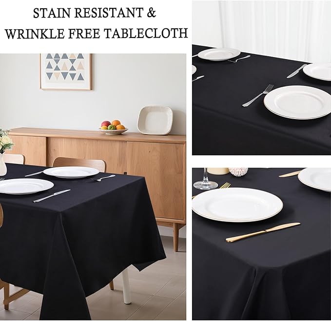8 Pack Black Tablecloths 60 x 84 Inch Rectangular Table Cloth for 4 Foot Rectangle Tables, Wrinkle Resistant Washable Rectangle Fabric Table Covers for Wedding Party Banquet Buffet and Camping