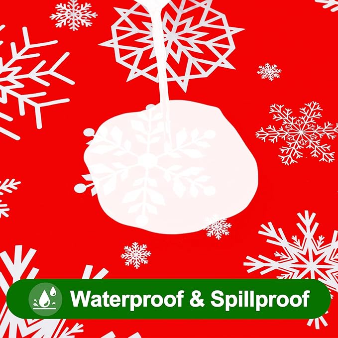 Smiry Christmas Rectangle Table Cloth, Waterproof Vinyl Tablecloth with Flannel Backing, Wipeable Snowflake Plastic Tablecloths for Christmas Table Decorations, (52"x70", Christmas Red)
