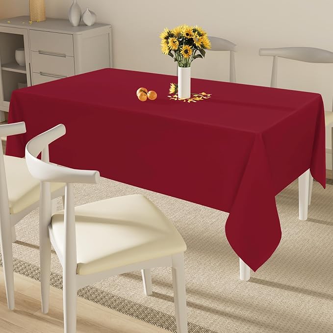 Smiry Rectangle Table Cloth, Waterproof Anti-Scratch Polyester Tablecloth, Decorative Washable Fabric Table Cover for Dining, Buffet, Parties and Outdoor, 60x84, Wine Red