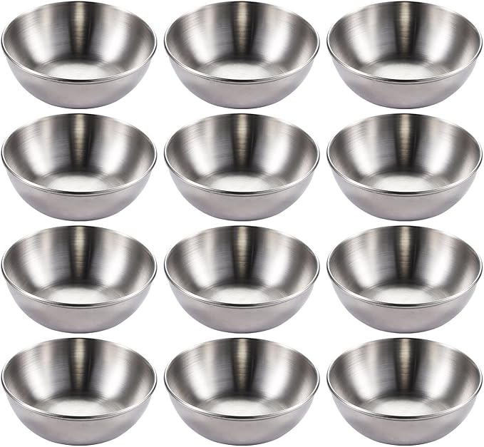 12 Pack Stainless Steel Sauce Dishes, Silver Mini Saucers Bowl Round Seasoning Dishes Sushi Dipping Bowl Appetizer Plates, 3.15inch