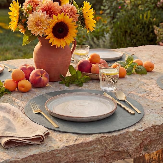 Artoid Mode Grey Faux Leather Placemats Set of 6, 15 Inch Waterproof Wipeable Heat Resistant Vinyl Place Mats, Reversible Table Mats for Winter Kitchen Dining Decor