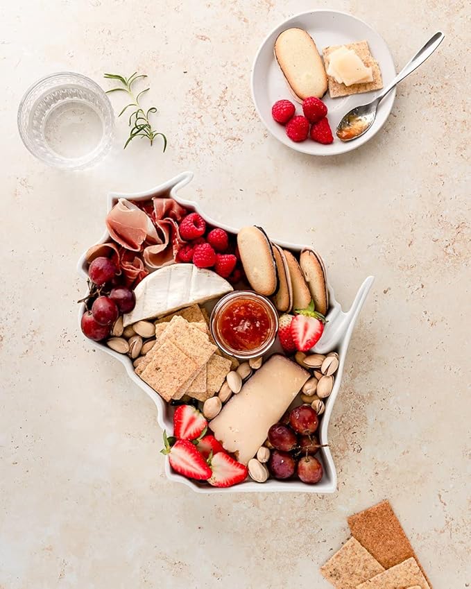 Wisconsin State Shaped Baking Dish, Serving Platter or Decorative Tray Charming Porcelain Bakeware Oven Microwave and Dishwasher Safe