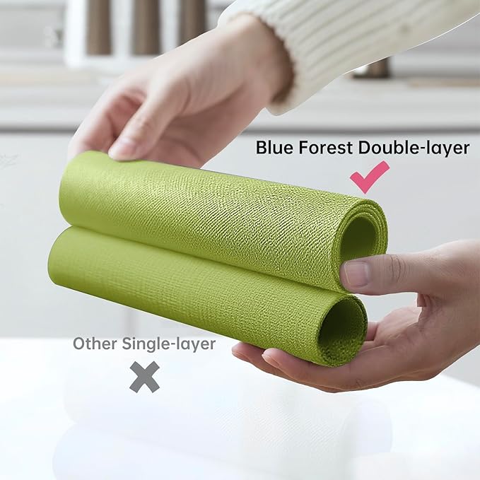 Blue Forest Placemats Set of 4, Dual-Layered Thickened Faux Linen Table Mats Heat Resistant Machine Washable Wrinkle Free Place Mats for Kitchen Dining Outdoor/Indoor (Grass Green)