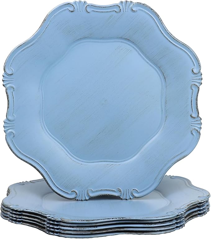 Blue Charger Plates Set of 6, Decorative Table Plastic Chargers for Dinner Plates, Party, Wedding, Thanksgiving, Christmas, 22BL