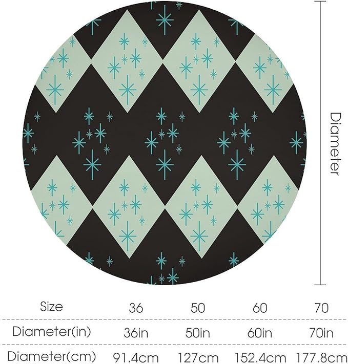 Retro Bohemian Mid Century Round Tablecloth, Abstract Modern Geometric Mid Century Tablecloth for Home Party Dining Room Kitchen Decor 50Inch(127cm)