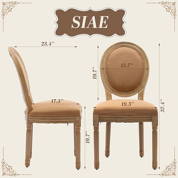 SoarFlash French Dining Chairs Set of 4, Vantage Dining Chair with Round Back, Wood Leg Farmhouse Country Dining Chair for Kitchen,Bedroom,Brown