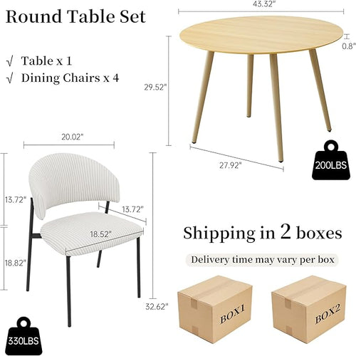 43.3 Inch Round Dining Table Set for 4, Modern Small Kitchen Coffee Set for Dining Room Kitchen Apartment (Cream Table + 4 White Shell Chairs)