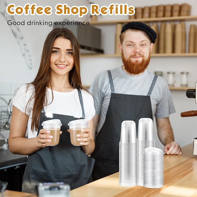 Baderke 50 Pcs Plastic Cups with Sip Lids Round Bottom Disposable Plastic Coffee Cups with Lids Clear Strawless Crystal Mugs for Iced Coffee Smoothie Cold Beverage Party Catering Supplies (14 oz)