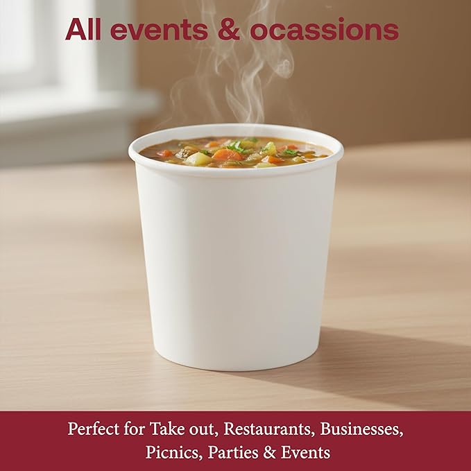 Smarty Had A Party 500 Count 16 oz Paper Bowls – Disposable Soup Bowls 16 oz for Hot Food, Chili, Ice Cream, or Ramen – Leakproof & Heavy Duty Paper Soup Containers | White Chili Cups Disposable