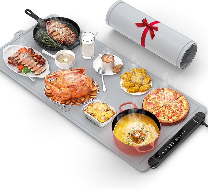Warming Mat for Food Extra Large: 36"X16" Adjustable Silicone Food Warming Mat Heating Pad Food Warming Pad for Kitchen Counter Warming Trays for Buffets Party Hot Plates for Countertop Silver Grey