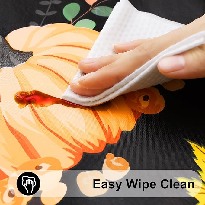 Smiry Plastic Thanksgiving Tablecloth, Pumpkin Waterproof Elastic Fitted Table Covers for 8 Foot Tables, Wipeable Flannel Backed Vinyl Tablecloths for Autumn Harvest, Parties (Black, 30x96 Inches)