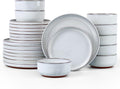 E-far Stoneware Dinnerware Sets for 8, 24 Pieces Reactive Glaze Plates and Bowls Sets, Elegant Dishes with Rustic Terracotta Clay Base, Dishwasher & Microwave Safe, Scratch Resistant, Glacier White
