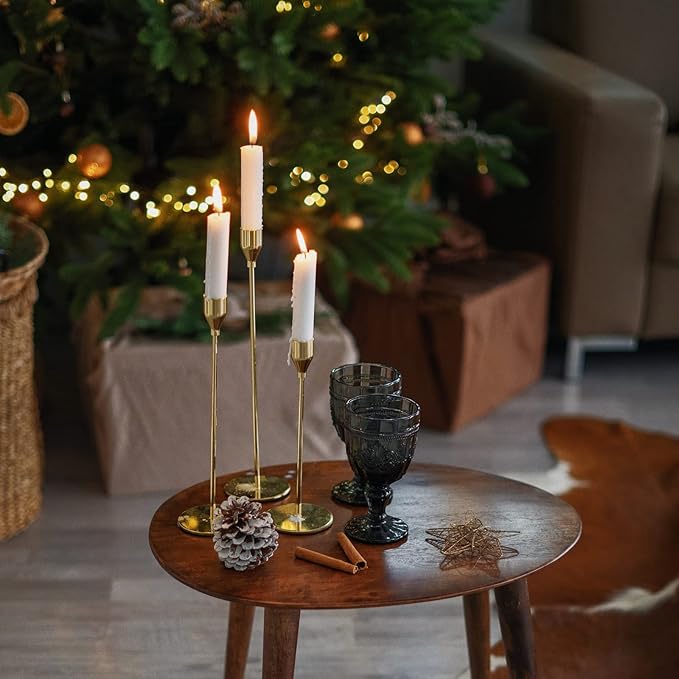 Candle Holders Set of 3 for Taper Candles, Decorative Candlestick Holder for Wedding, Dinning, Party, Fits 3/4 inch Thick Candle&Led Candles (Metal Candle Stand) (Gold)
