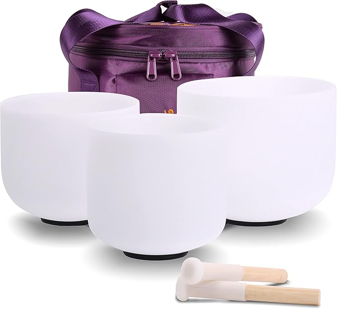 7inch 8inch 9inch Crystal singing bowls set sound bowl for healing Mindfulness, Meditation, Yoga, Spiritual and Body Healing Chakra Bowl (7C+8G+9E, 7inch+8inch+9inch with Travel bag)