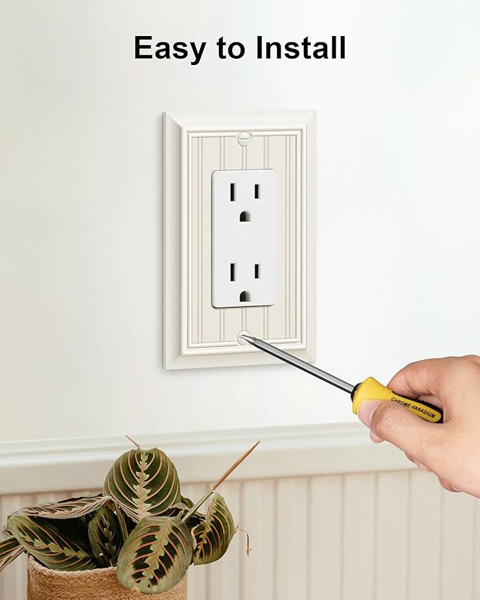 6-Pack Classic Beadboard Decorator Wall Plate Cover, Light Almond Decorative Switch Plates and Outlet Covers, Durable Natural Bamboo Fiber Wall Plates for Electrical Outlets, Receptacle, GFCI Outlet