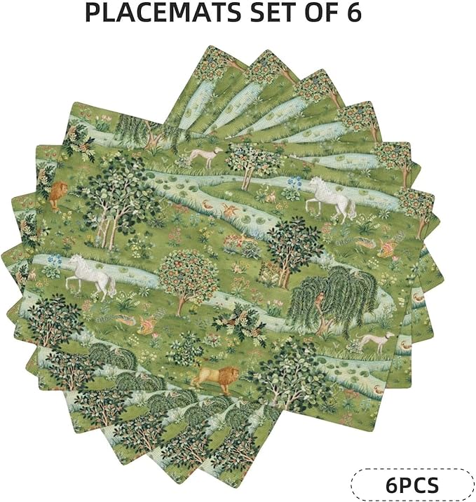 William Morris Floral Prints Placemats for Dining Table Placemat Set of 6 Table Settings Table Mats for Home Kitchen Holiday Decoration Strawberry Thief-2