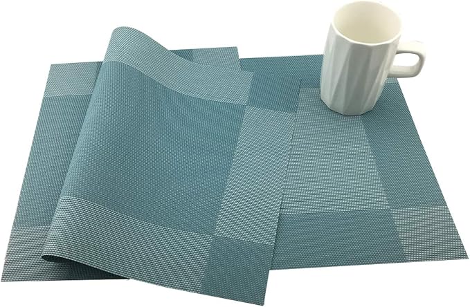 Gugrida Vinyl Blue Placemats Heat Resistant Dining Table Mats Non-Slip Washable Place Mats Set of 6 （Blue）