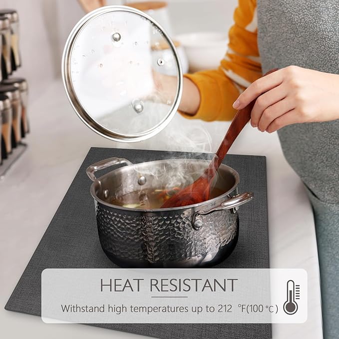 Faux Leather Placemats Set of 4 Washable PU Table mats for Kitchen Table - Heat Resistant, Waterproof, Easy Clean, Anti Slip 11.8" x 17" (Dark Grey-4 Pack)