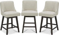 CHITA Counter Height Swivel Bar Stools Set of 3, FSC Certified Upholstered Counter Stools, Modern Swivel Barstools with Wood Legs for Kitchen Island, 26" Seat Height, Fabric in Linen