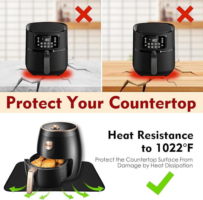 Heat Resistant Mats for Countertop,16x20 in Silicone Heat Resistant Mat for Air Fryer, Fireproof Pad for Coffee Maker,Toaster, Oven, Kitchen Countertop Protector Compatible with Ninja,COSORI, 1PCS