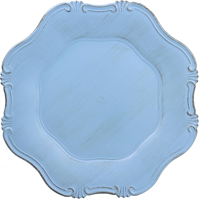 Blue Charger Plates Set of 6, Decorative Table Plastic Chargers for Dinner Plates, Party, Wedding, Thanksgiving, Christmas, 22BL