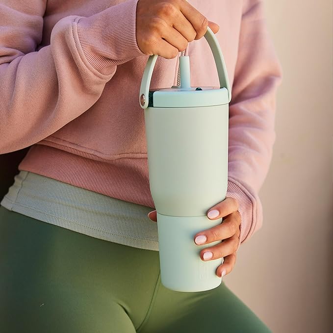 BrüMate Resa 35oz 100% Leakproof Travel Tumbler w/Handle & Straw | Flexible SoftSip Straw | Silicone Sleeve for Durability | Stainless Steel | Cup Holder & Travel Friendly Water Bottle (Blue Agave) | 100% Leakproof, with Handle & Straw, Silicone Sleeve...