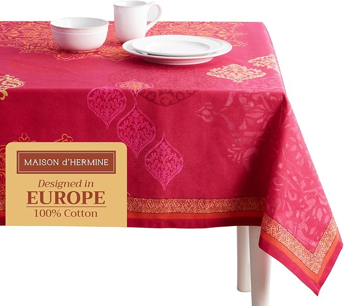 Maison d' Hermine Table Cloth Rectangle Table 100% Cotton 70 x 108 Inches Fall Tablecloth Reusable Everyday Use for Thanksgiving Christmas Decorations Dining Farmhouse Party (Versailles)