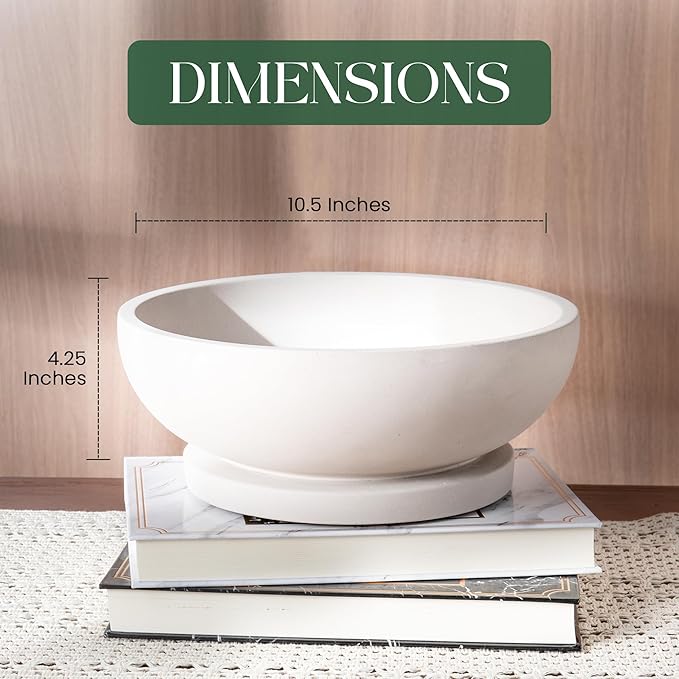 Decorative Concrete Fruit Bowl for Kitchen Counter – Elegant Pedestal Bowl with Smooth Finish for Home Decor | Handcrafted Key Bowl for Entryway Table, Coffee Table | 10.5in W x 4.25in L