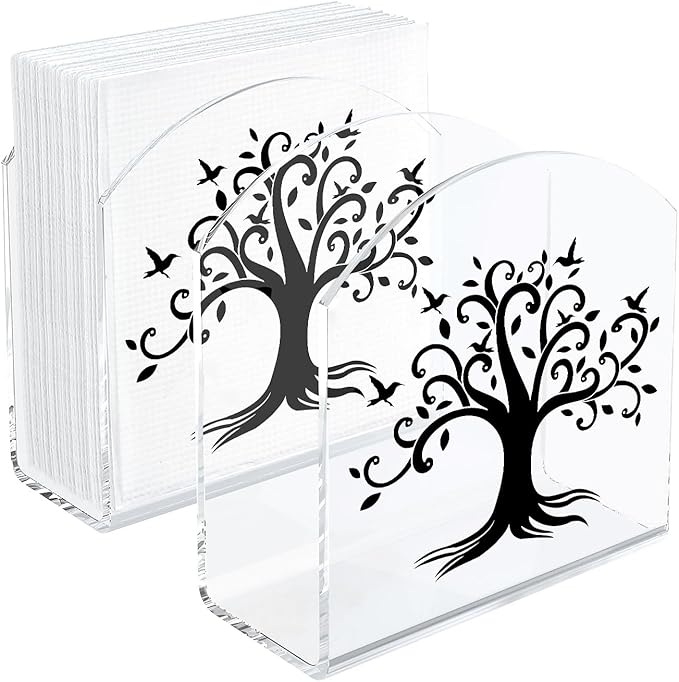 Tree of Life Decor Napkin Holder for Table, 2 Pack 5"x5" Spring Paper Holder for Kitchen, Party, Dining Restaurant, Bar Summer Rustic Cocktail Paper Napkin Dispenser for Table Decoration Gift
