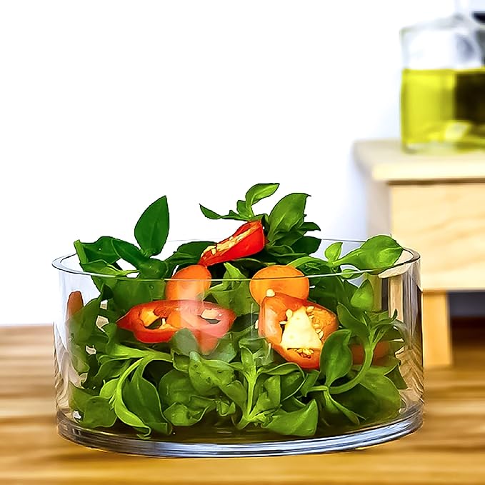 Large Glass Salad Bowl - Microwave & Dishwasher Safe - Centerpiece Serving Bowl - Mixing and Serving Dish - Clear Borosilicate Glass Fruit Bowl and Trifle Bowl, 100oz.