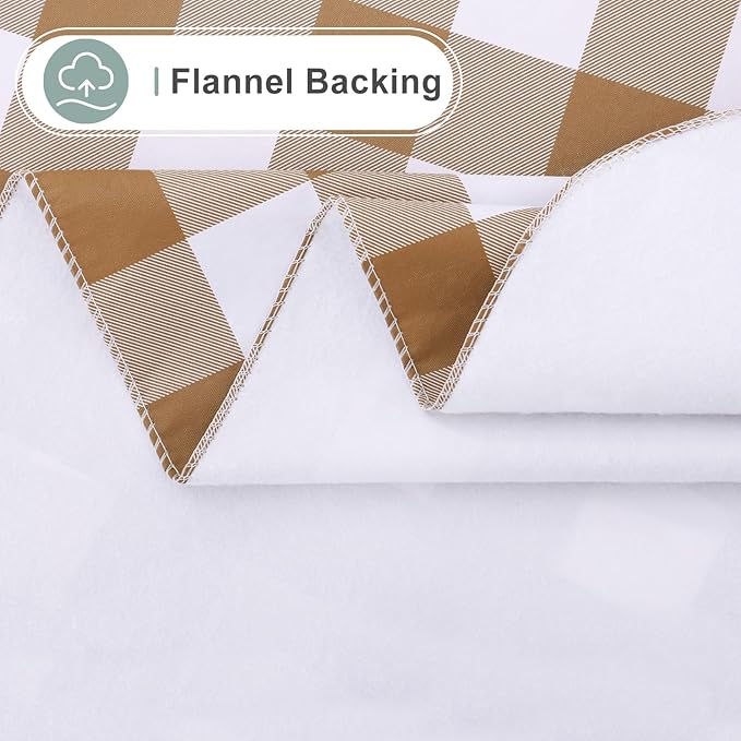 misaya Rectangle Waterproof Vinyl Table Cloth, Buffalo Flannel Backed Tablecloth, Wipeable Plastic Table Cover for Dinner, Kitchen, Outdoor (52" x 70", Brown and White)