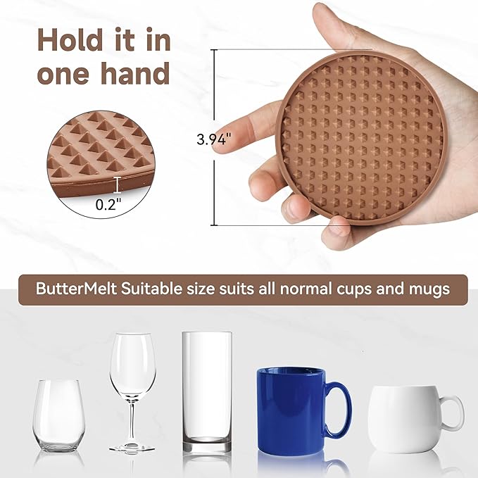 Coasters for Drinks, Silicone Coasters Set of 6 with Metal Holder, Outdoor Coaster for Coffee Table, Non-Slip Rubber Table Cup Mat Desk, Heat Resistant & Scratch-Proof (Tawny)