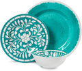 Melamine Dinnerware Sets -12 Piece Plates and Bowls Set for Indoor and Outdoor Use, Lightweight,Teal color,Green