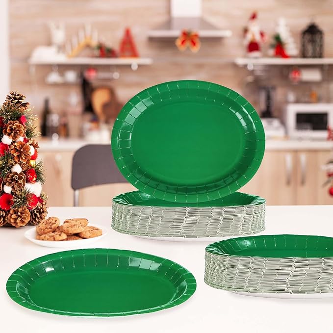 50 PCS Green Oval Paper Plates 10" x 12" Large St. Patrick's Day Plates Disposable Heavy Duty Green St. Patricks Day Paper Plates for Irish Holiday St. Patrick's Day Party Decorations Supplies