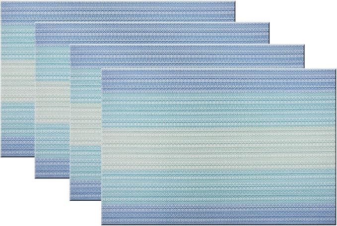 Placemats Washable Easy to Clean PVC Placemat for Kitchen Table Heat-resistand Woven Vinyl Hard Table Mats 12x18 inches Set of 4 （Blue）