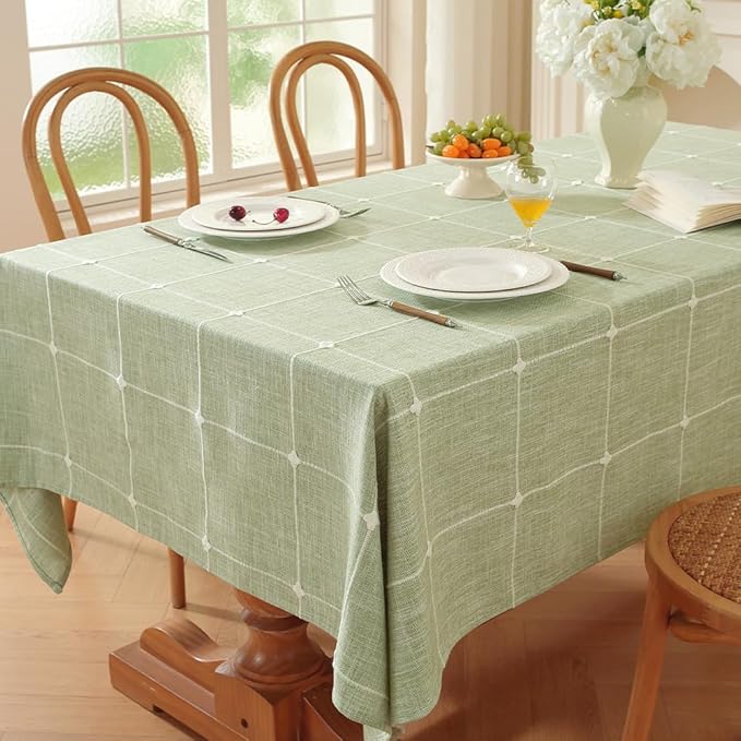 Zobesta Green Table Cloth Rectangle Table 120 x 53 Inch, Linen Tablecloth Rectangle Heavy Weight Farmhouse Soft Boho Tablecloth for Outdoor, Party, Holiday, Picnic, Dining
