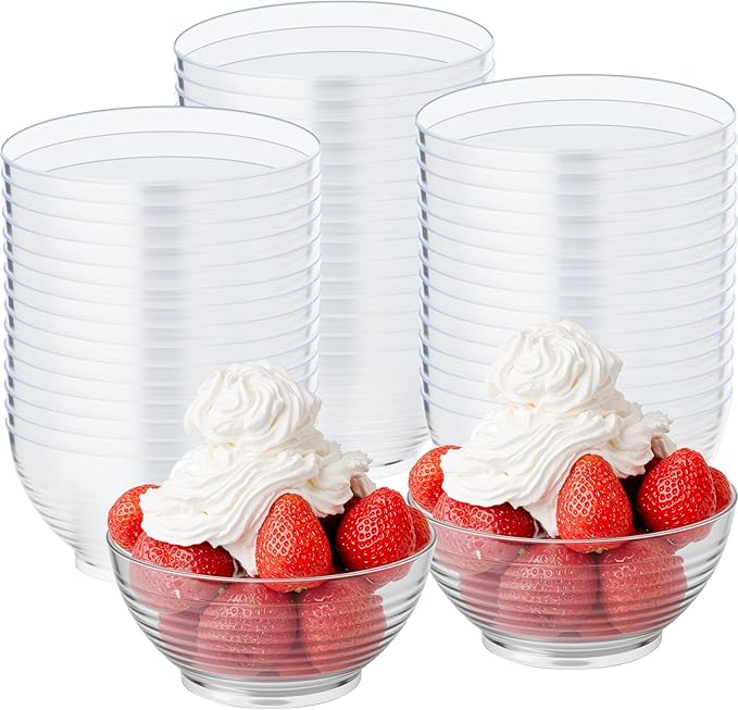 50 Pcs 3 oz Mini Clear Plastic Bowls, Disposable Plastic Dipping Spices Sauce Bowls for Fruit, Dips, Appetizers, Snacks, Weddings, Catering, Home or Event Party Supplies