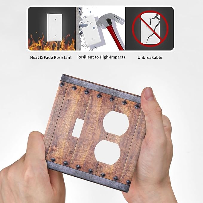 Light Switch Cover Plate Rustic Farmhouse Barn Door Vintage Wood 2 Gang Decorative Switch Plates 1 Toggle Duplex Combo Outlet Covers GFCI Wall Plates for Bathroom Cabin Decor