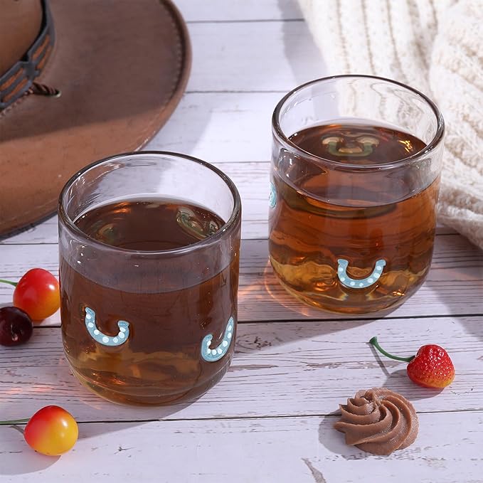 Icon Juice Glasses, 14oz Stemless Wine Drinking Juice Glass Cup for Valentine Party Supplies Gift(2 Pcs,Horseshoe)