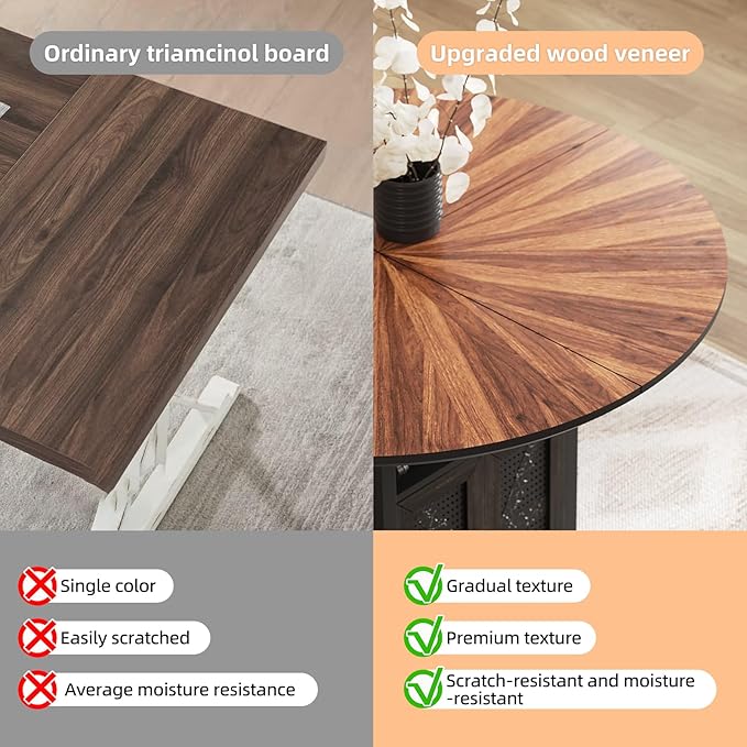 VFK 47" Round Dining Table Set for 4-6 People, Solid Wood & Metal Table with Storage Shelf, Walnut Kitchen & Dining Room Furniture (Cat Table)