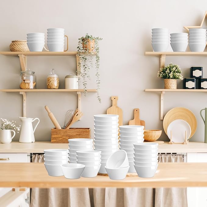 Domensi 18 Pcs 8 oz Porcelain Bowls Small Dessert Bowls Porcelain Broth Cups Soup for Ice Cream Dipping Sauce Bouillon Soups Salads Cereal, Microwave and Dishwasher Safe