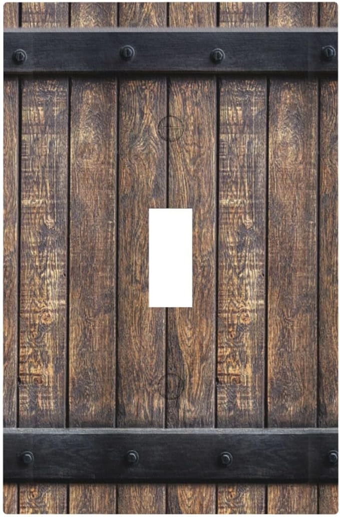 Decorative Light Switch Cover Rustic Barn Door Vintage Country Wood Board 1 Gang Wall Plate Cover Single Toggle Outlet Covers Switchplate Electrical Faceplate for Farmhouse Cabin Decor（2 Pack）
