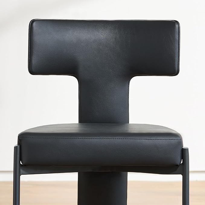 Black Dining Chairs Set of 4,Faux Leather Dining Chairs with Soft Cushion,Comfortable Upholstered Armless Dining Room Chairs with Curved Plywood Back