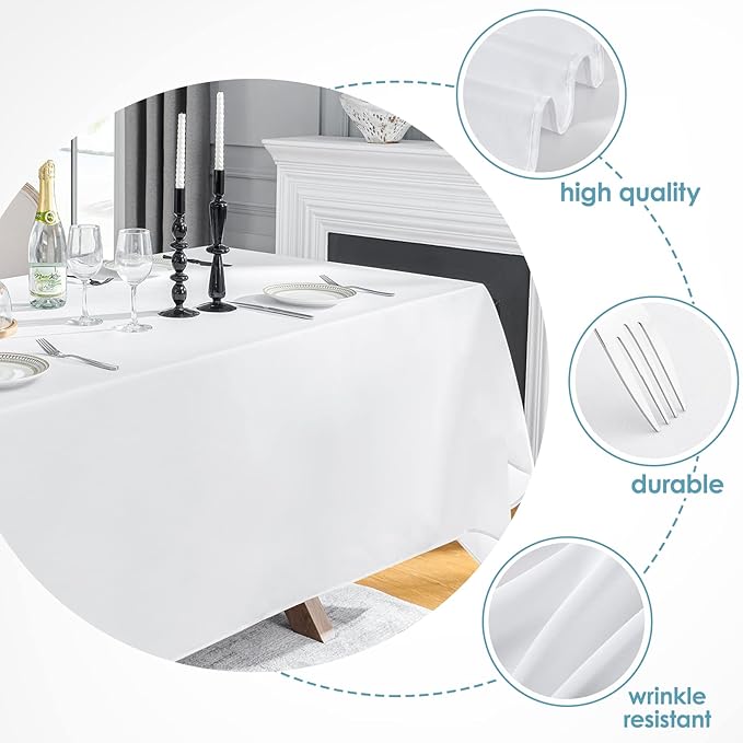 VidaFete Table Cloth 10 Pack 90 * 156inch Rectangle Tablecloth Polyester, Stain Wrinkle Resistant Polyester Dining Table Cover for Kitchen Dinning Party Wedding Rectangular Tabletop Decoration(White)