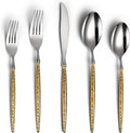Lemeya 20-Piece Hammered Silver Gold Silverware Set,18/10 Stainless Steel Forging Heavy Duty Cutlery Set for 4, Luxury Unique Flatware Set,Spoons and Forks Set,Mirror Polished,Dishwasher Safe