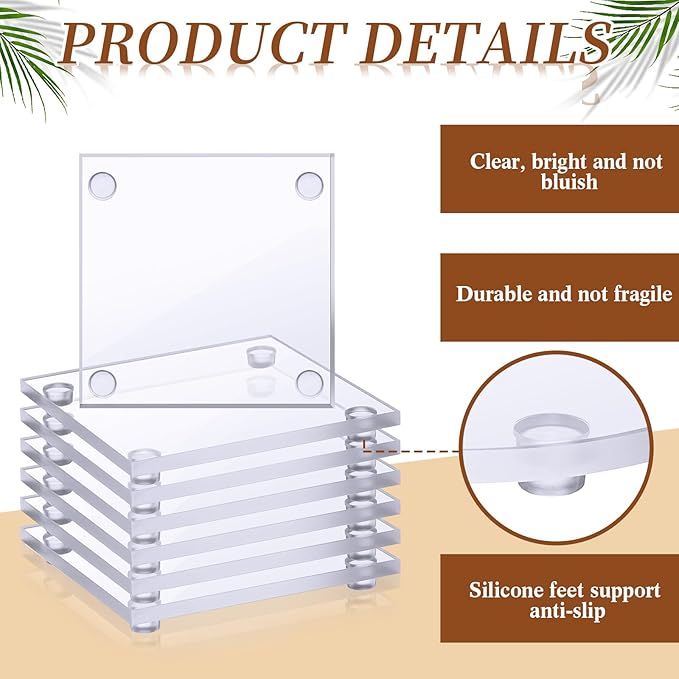 Set of 12 Clear DIY Glass Drink Coaster 3.5 Inch Crystal Coasters Decorative Glass Plates for Wedding Dining Table Picture Frame Painting DIY Crafts Home Decoration and Parties(Square)
